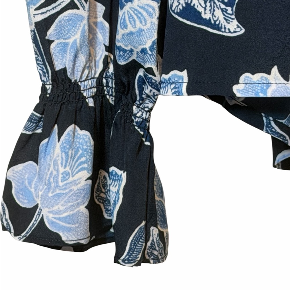 Joie Navy Blue and Light Blue Floral Print Long sleeves Blouse Size S - Picture 7 of 12